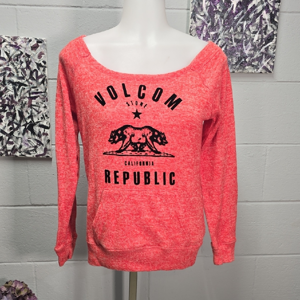 Volcom Orangish-Red Scoop Neck Sweatshirt with Black Logo